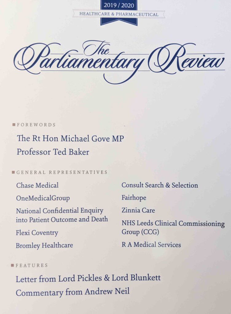 R A Medical Services recognised in the Parliamentary Review